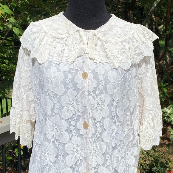 Vintage 50s 60s Lace Cottagecore Glammy Robe Dressing Gown Duster Coat Jacket - Picture 6 of 14